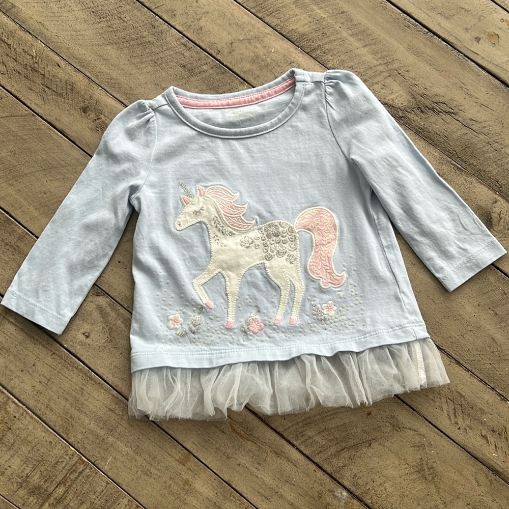 Gymboree Unicorn Blue Top Size 6 12 months EUC